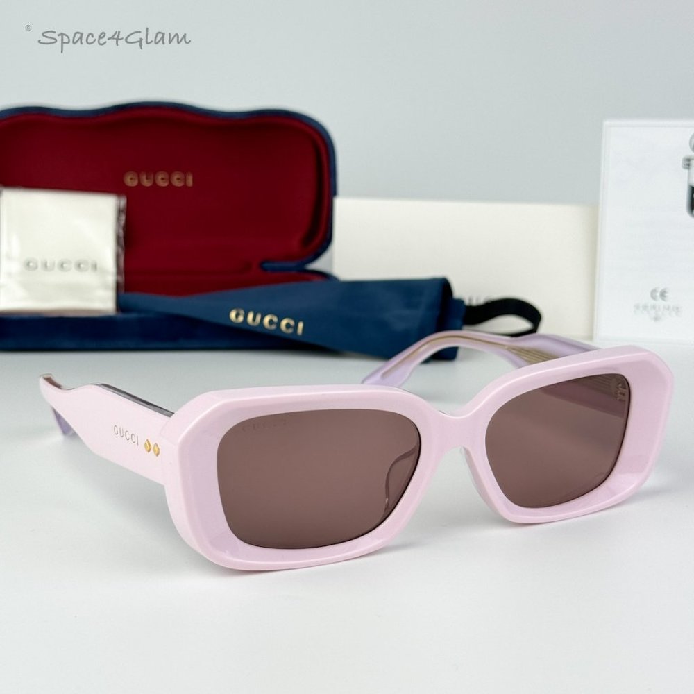 BRAND NEW Gucci GG1531SK 003 Pink Brown Unisex Rectangle Sunglasses - Picture 3 of 10